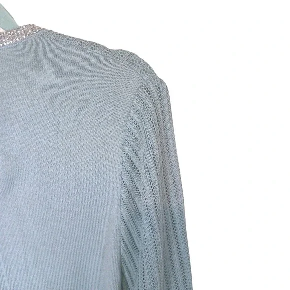 St John Evening Marie Gray Blue Knit Cardigan Sequin Trim Jacket Sz 12 USA Vtg - Picture 6 of 12